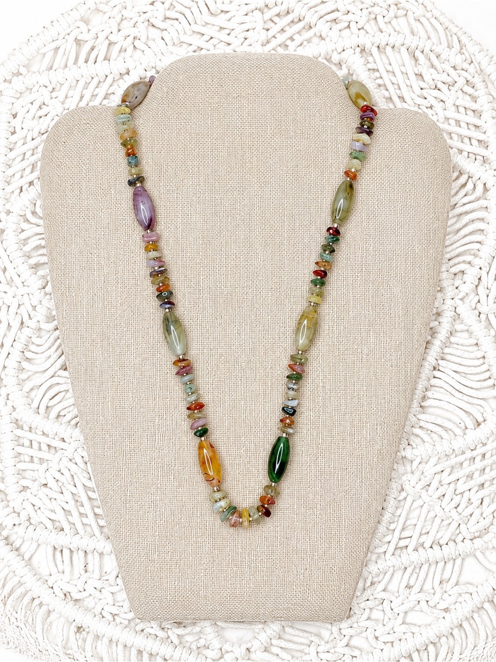 Multicolor Gemstone Chip Beaded Necklace | Boho Earth Tone Statement Jewelry